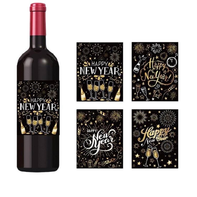 24Pcs New Year Bottle Decorative Sticker Waterproof Wine Bottle Wrapping Label For Champagne Wine Holiday Decoration