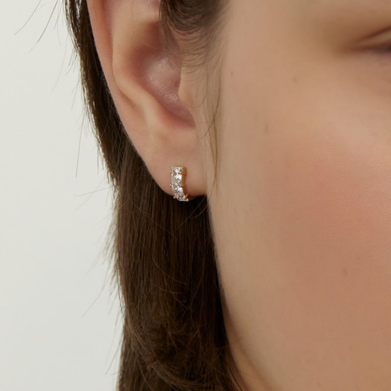 LUNNE Silver 925 Triple Square Stone One-Touch Earrings #LSE87