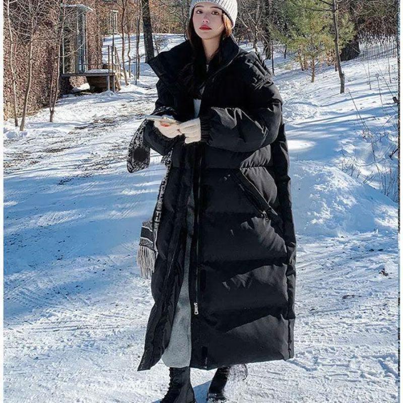 

Женская длинная куртка выше колена, новая стеганая куртка, свободная и толстая куртка с пуховым наполнителем M чёрный