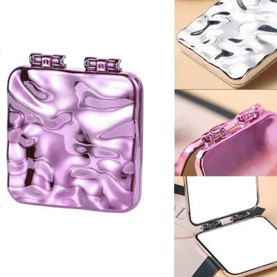 Mini Portable Hand Mirrors Double-sided Compact Pocket Mirror Foldable Plating Makeup Mirror  Girls