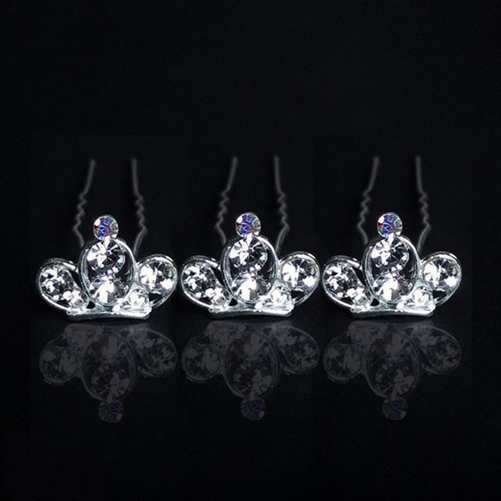 Metal Bridal Hairpin U-shaped Rhinestone Hair Clip Elegant Crystal Flower Hair Fork  Wedding