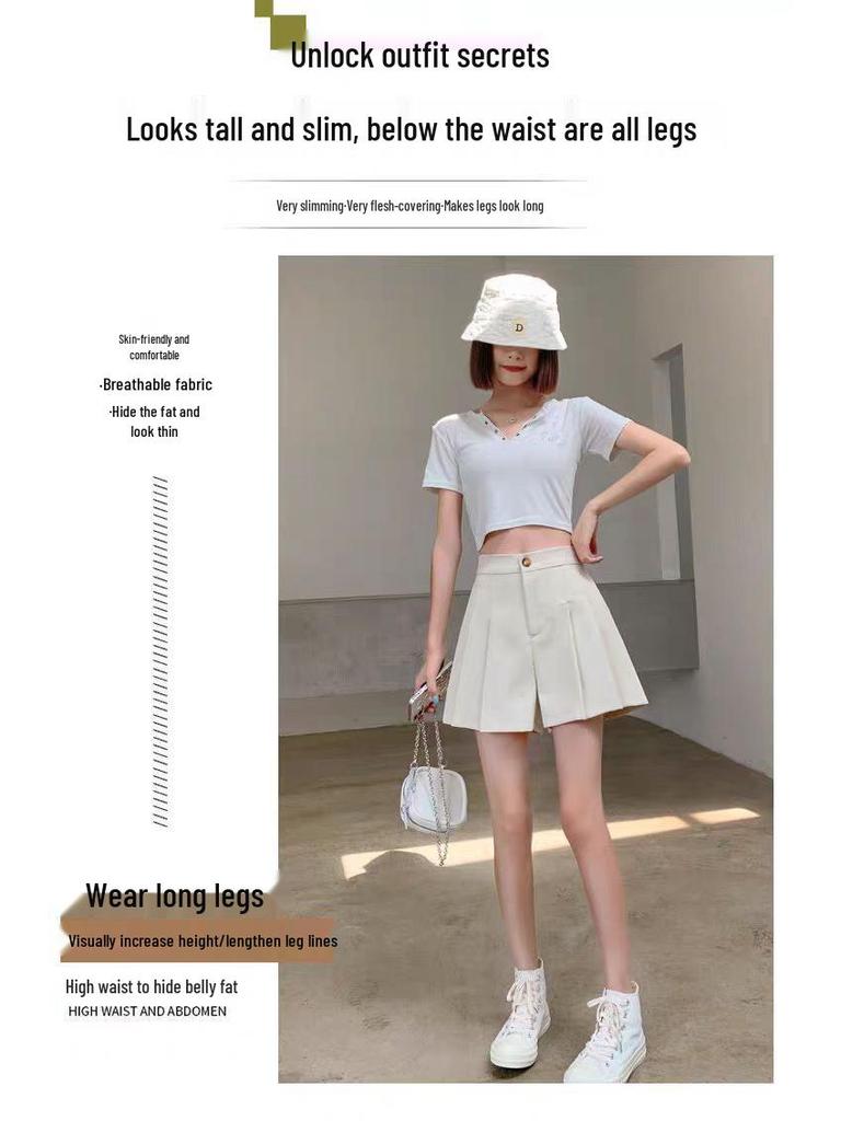 Women's Summer Wide-Leg Pleated High-Waist Slimming A-Line Shorts