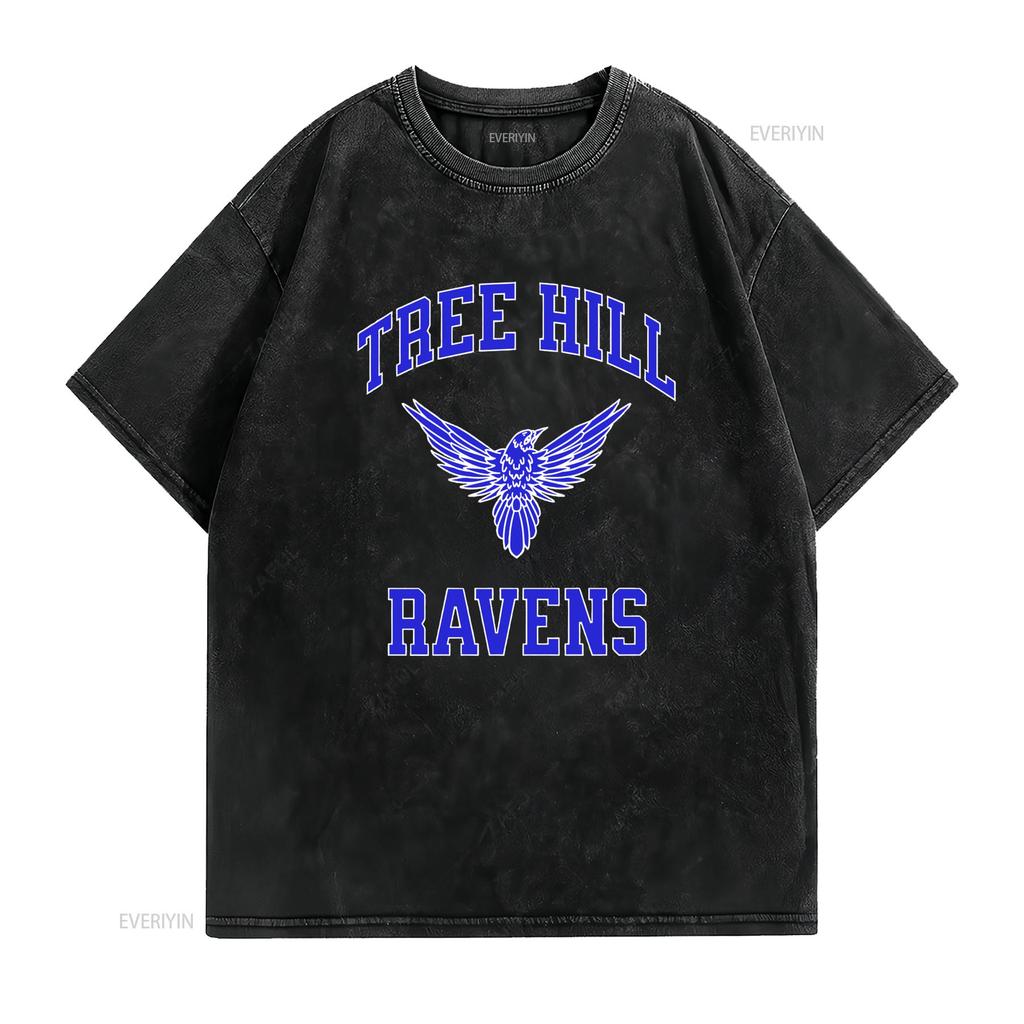 Vintage College Style Tree Hill Ravens Raven Print Casual Streetwear T Shirt vintage Washed designer clothes graphic Unisex