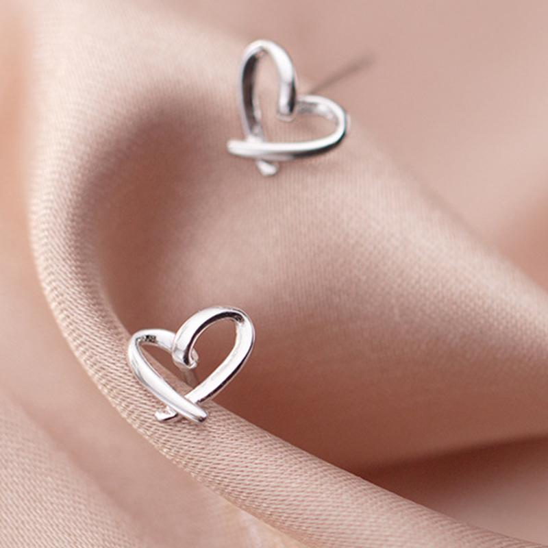 Genuine 925 Silver Heart Stud Earrings for Women Cute Small Earrings for Lover Girls