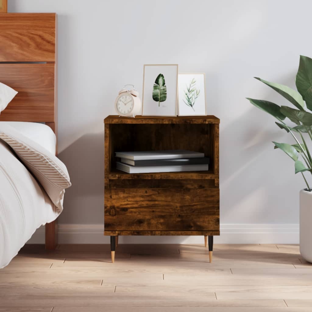 Nightstand Smoked Oak Finish 40 x 35 x 50 cm Engineered Wood