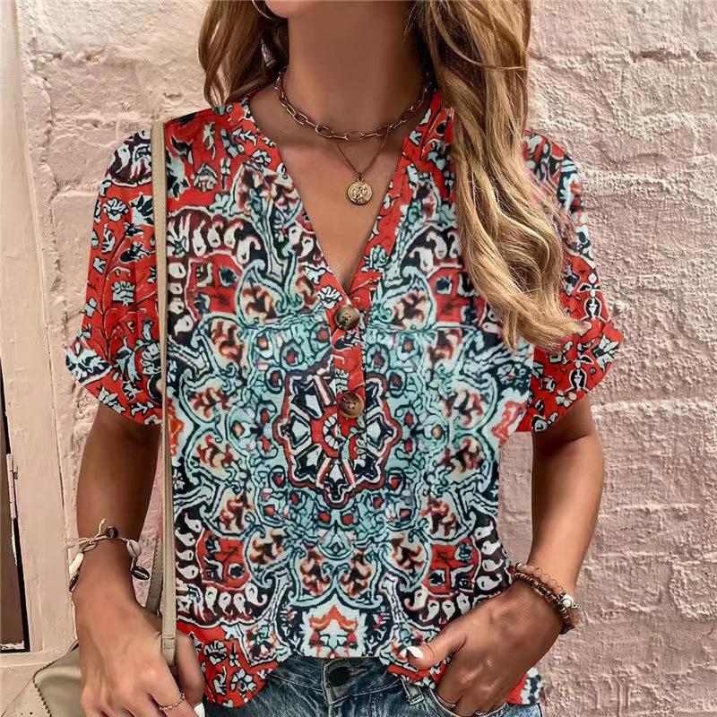 Women's T-Shirt Summer V-Neck T Shirt for Women Daily Fashion Short Sleeve Casual T-Shirt 3d Print Female Clothes