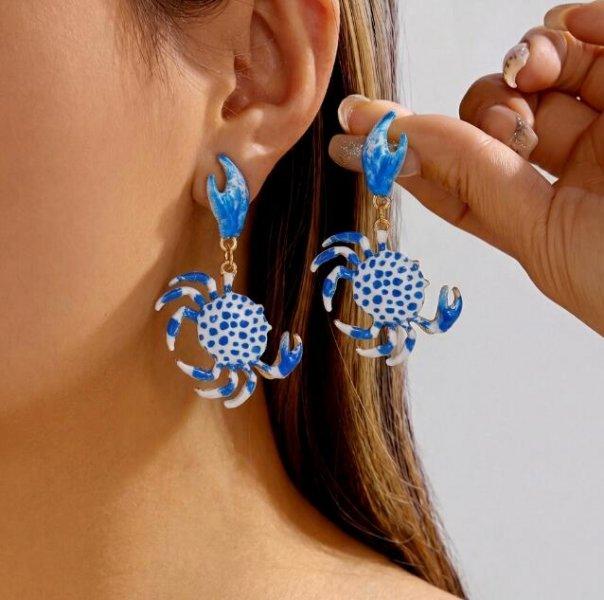 Vacation Style Creative Colorful Crab Drop Earrings For Women Cute Animal Crab Enamel Textured Earring Beach Party Jewelry Gift