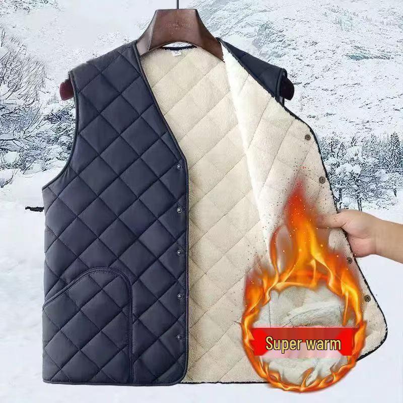 2025 Men's Thickened Velvet Cotton Vest for Autumn/Winter - Middle-aged & Elderly