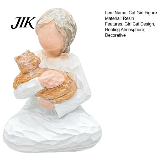 Quiet Atmosphere Ornament Cat Girl Resin Ornament, Artistic Tabletop Sculpture, Minimalist Small Figurine for Bedroom Healing Figure Home Entryway