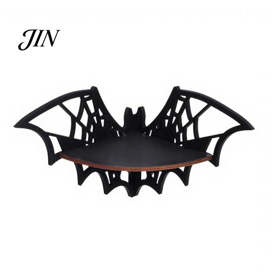 Holz Eckregal Halloween Fledermaus Regal, Schwarzer Wandmontierter Kerzenhalter Ständer, Dunkle Gothic Wohnkultur Display für Party, Gruselige Feiertage