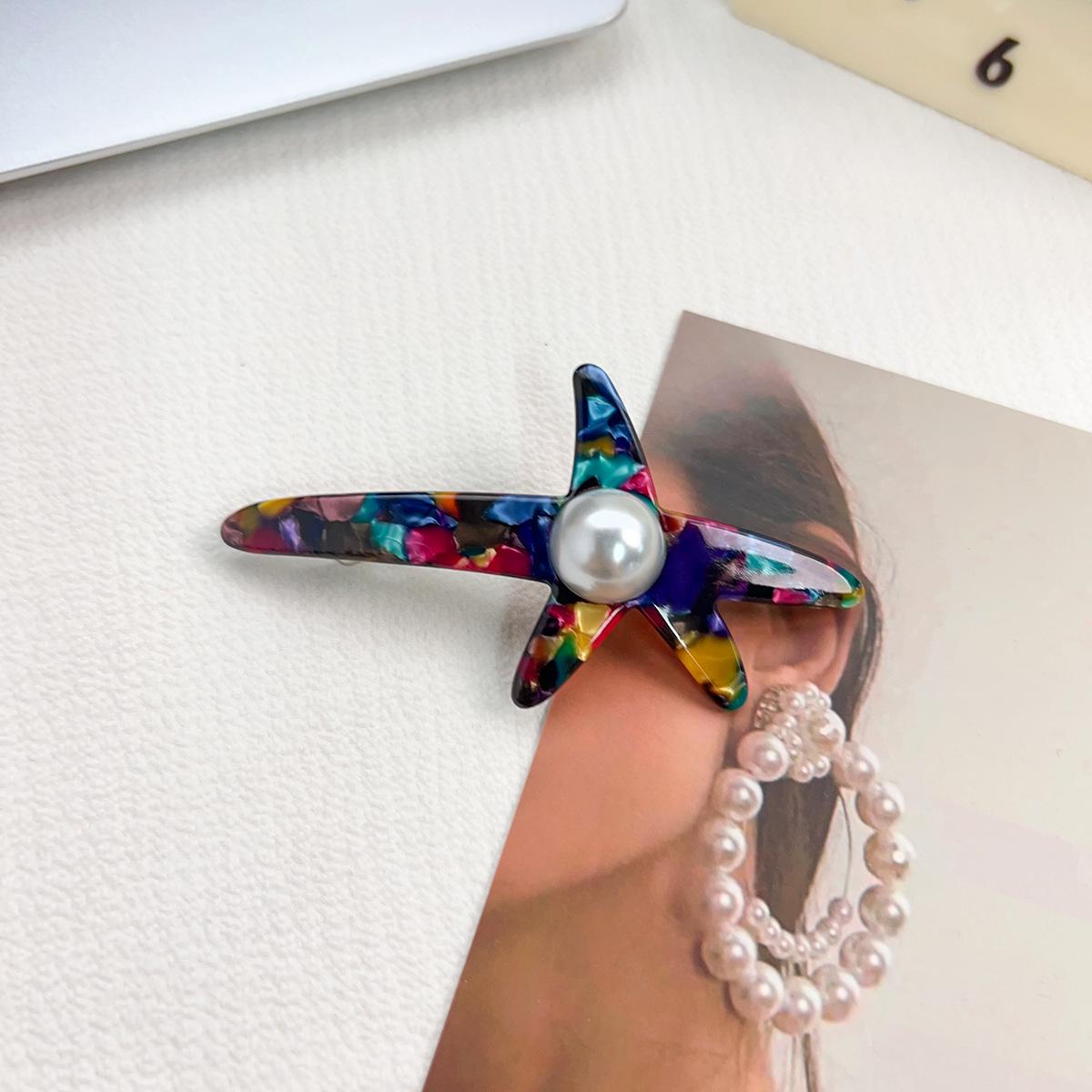 

Ретро Жемчужная Пятиугольная Ацетатная Заколка для Волос: Универсальный аксессуар для волос в европейском и американском стиле для хвостиков Manufacturer Direct Sale