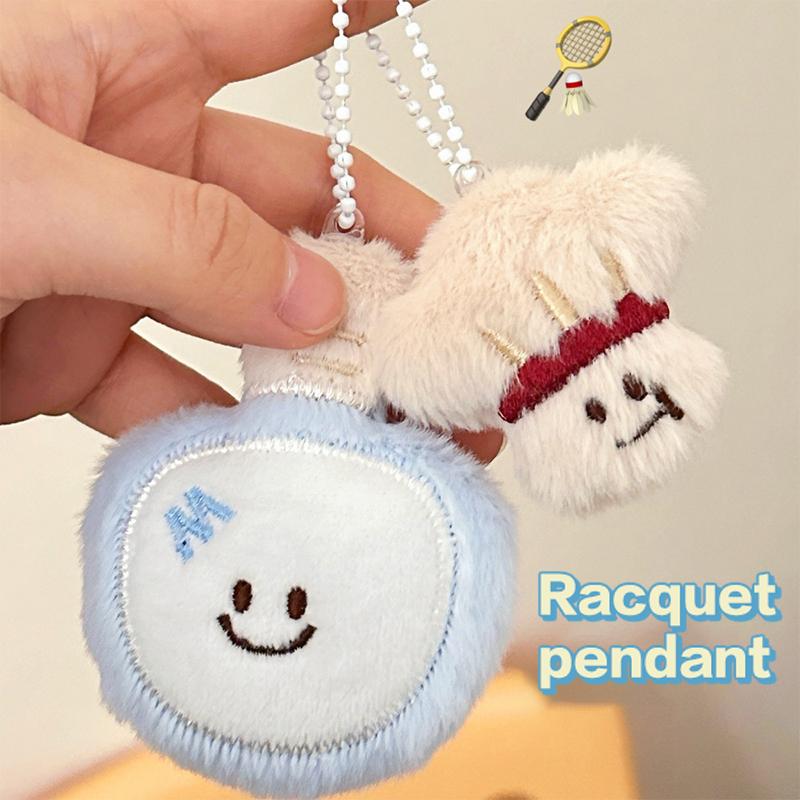 Cartoon Plush Badminton Tennis Keychain Fluffy Cute Creative Soft Stuffed Doll Brooch Backpack Pendant Decorative Accessories