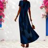 Women Plus Size V Neck Short Sleeve Printed Navy Blue Maxi Dress