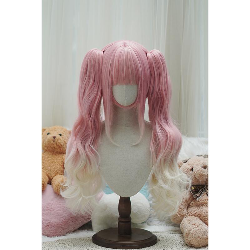 Lolita Style Curly Double Ponytails Wig | Heat Resistant Synthetic Hair with Bangs for Cosplay, Halloween, Anime Theme Part