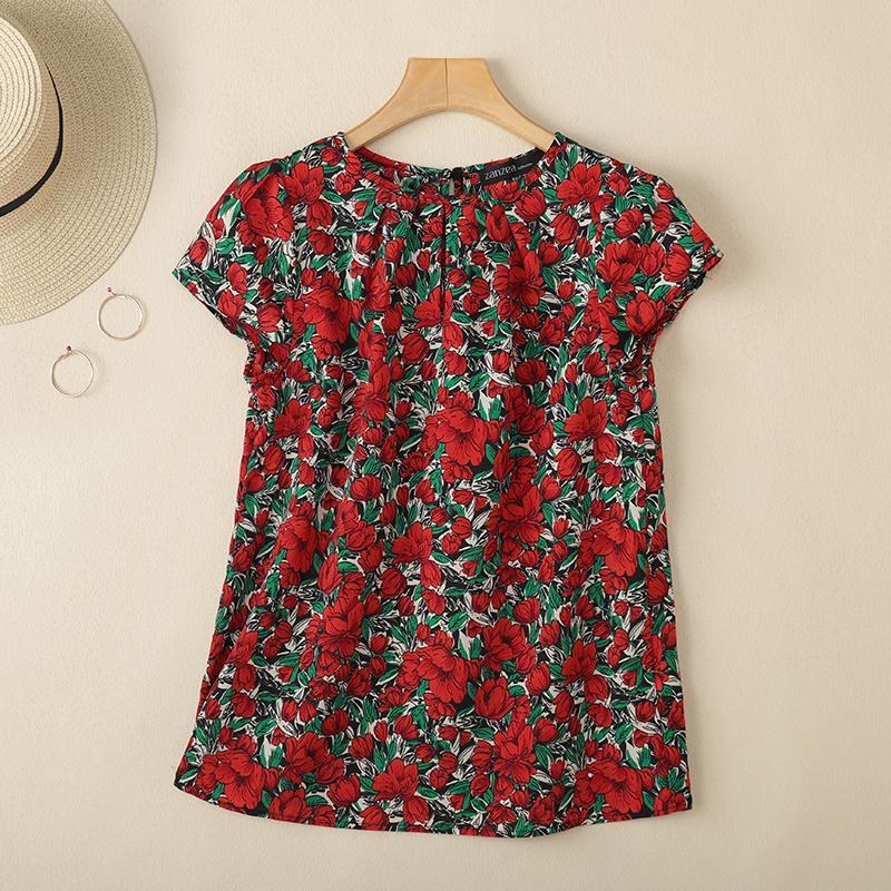 

ZANZEA Women Daily Short Sleeves Round Neck Floral Print Blouses S красный
