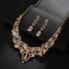 Set of Bridal Crystal Accessories - Necklace, Earrings. Two-piece Wedding Dress. Women's Style.
