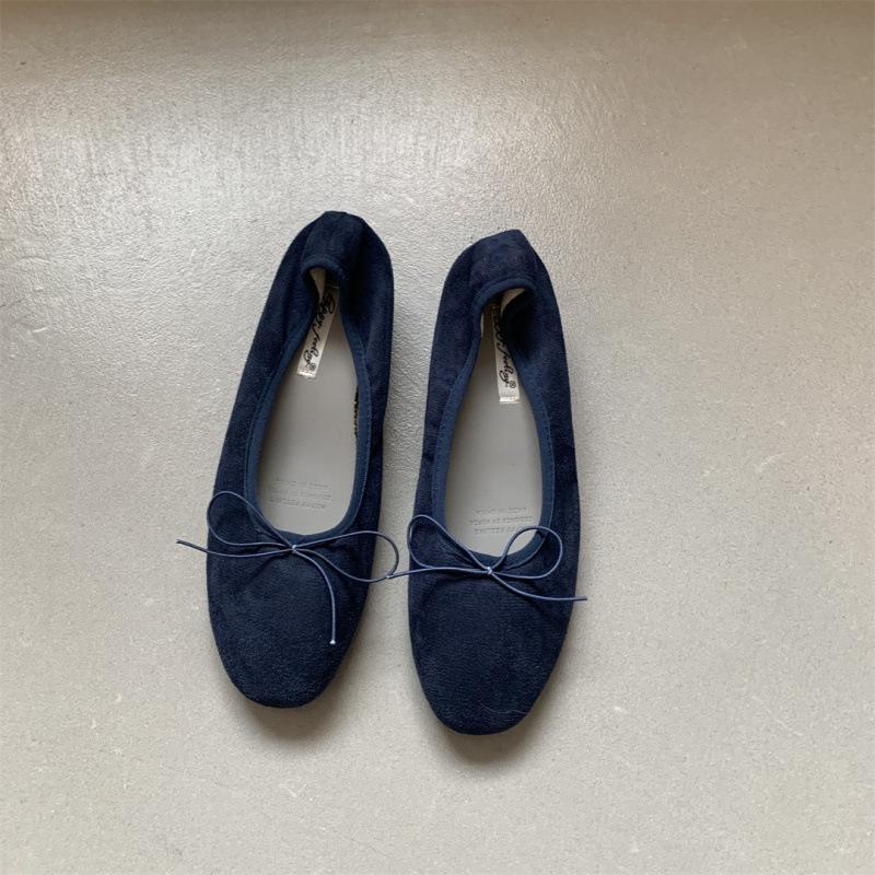 Low heel French small red single shoes women's shoes 2025 spring bow retro with skirt ballet grandma shoes