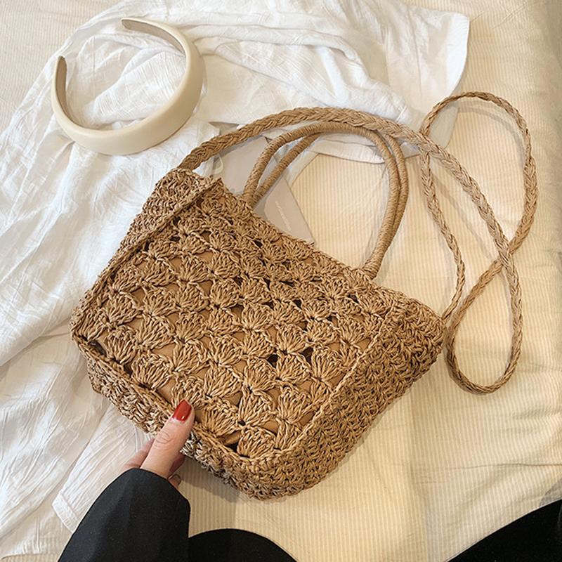 Handwoven Hollow Out Straw Bag Summer Handbag Women's Crossbody Shoulder Bag Street Style Trendy Basket Beach Bag CLE