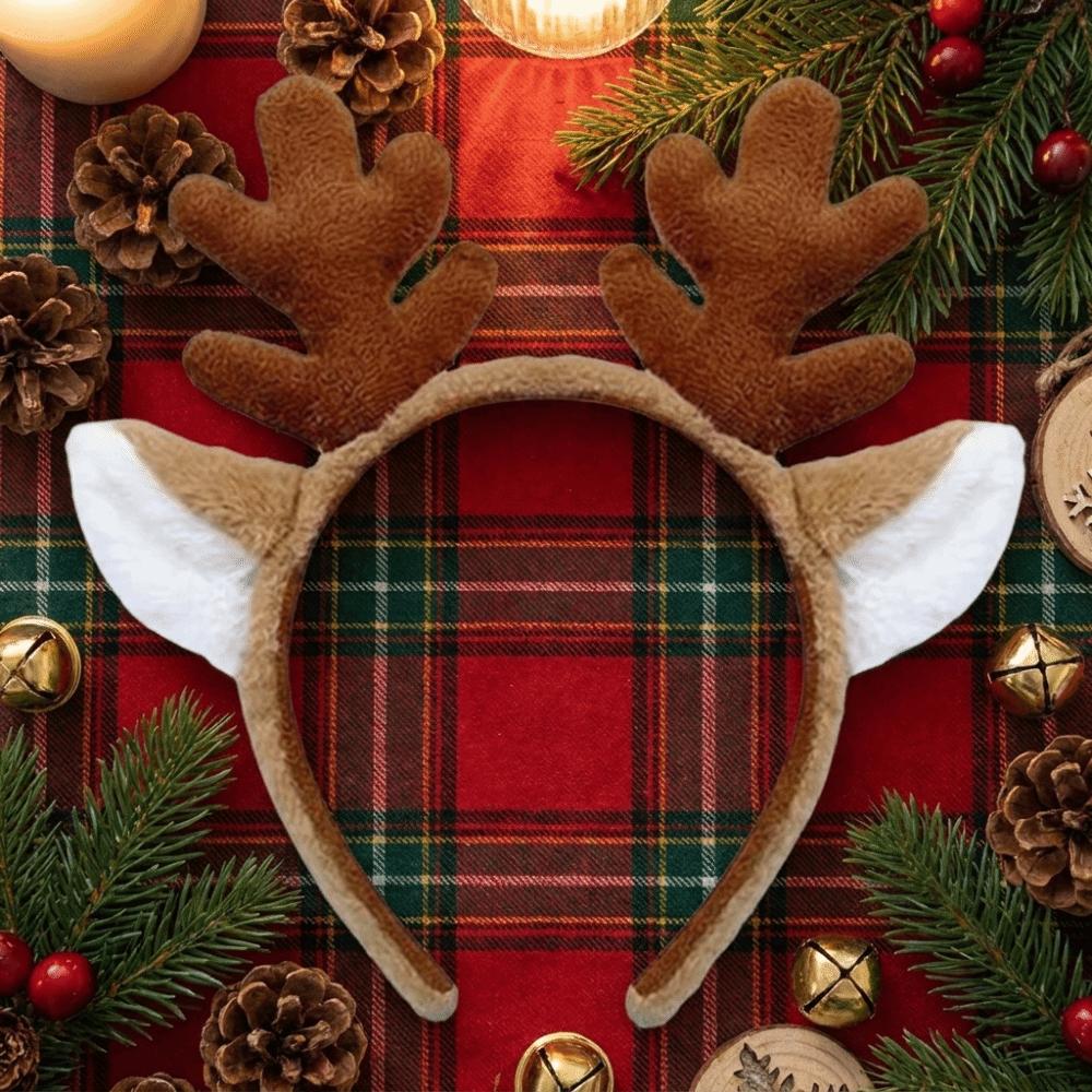 Plush Christmas Reindeer Antlers Hairband Brown Headband Universal Hair Hoop Gift
