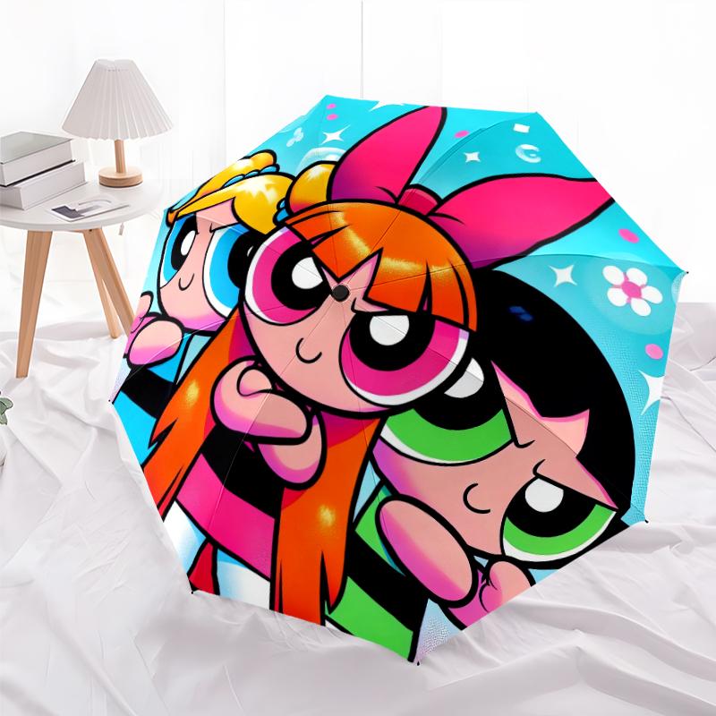 Powerpuff Fashionable Automatic Opening/Closing Folding Umbrella. Portable and Foldable, Ideal for Gift, Travel, and Daily Use.