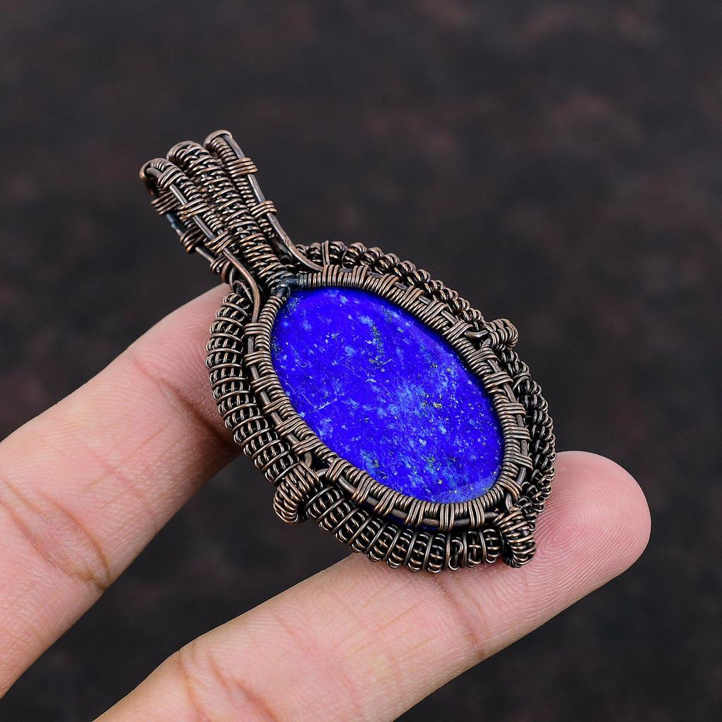 Lapislazuli Anhänger Kupferdraht umwickelter Edelsteinanhänger Lapislazuli Schmuck Kupferdraht Wickelschmuck Handgefertigter Anhänger Geschenk zur Verlobung