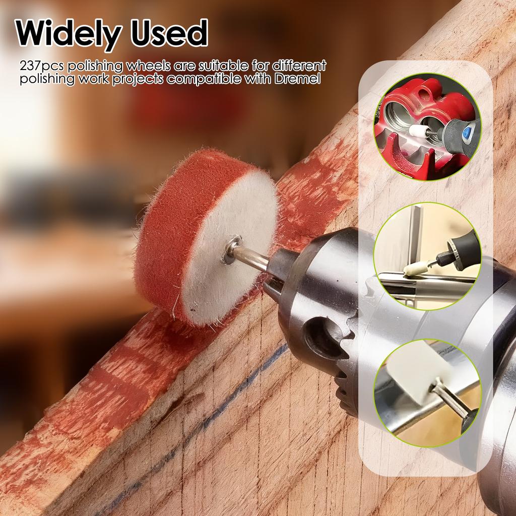237pcs Wool Felt Polishing Wheel Cloth Buffing Disc Jewelry Mirror Sanding Pads Kit 1/8" Shank For Dremel Drill Rotary Tool