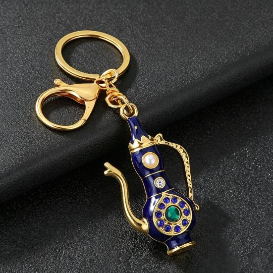 Pitcher Key Ring Retro Teapot Keychain with Rhinestones, Ethnic Style Decorative Backpack Accessory Ring, Pendant for Handbags Backpacks Car Keys Pot