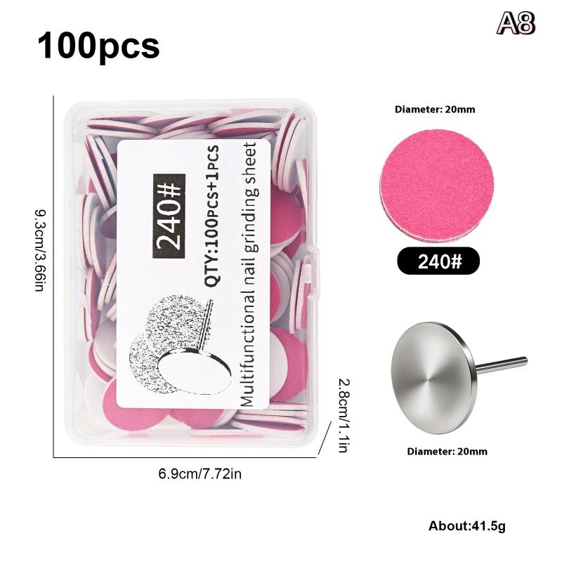 Nail Art Sanding Polish Paper Discs With Metal Nail Bearing Replaceable Self-Adhesive Sandpaper Discs Repair Manicure Pedicure