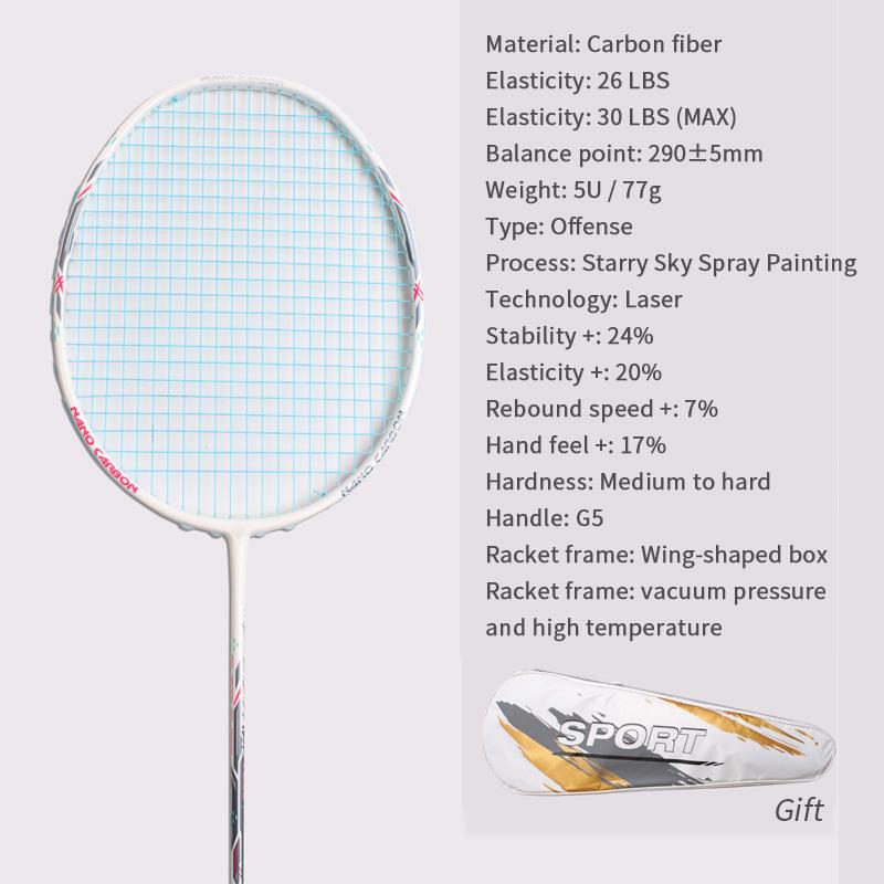 Raquete de badminton 28LBS fibra de carbono homem mulher adulto alta elasticidade durável principal Ataque raquete defesa Nível de competição