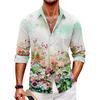 Mens Fashion Floral Print Long Sleeve Hawaiian Shirt Summer