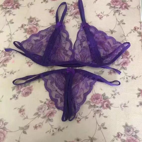 A Large Number of Erotic Underwear Open Three-point Lace Underwear Two-piece Set Transparent Milk Temptation