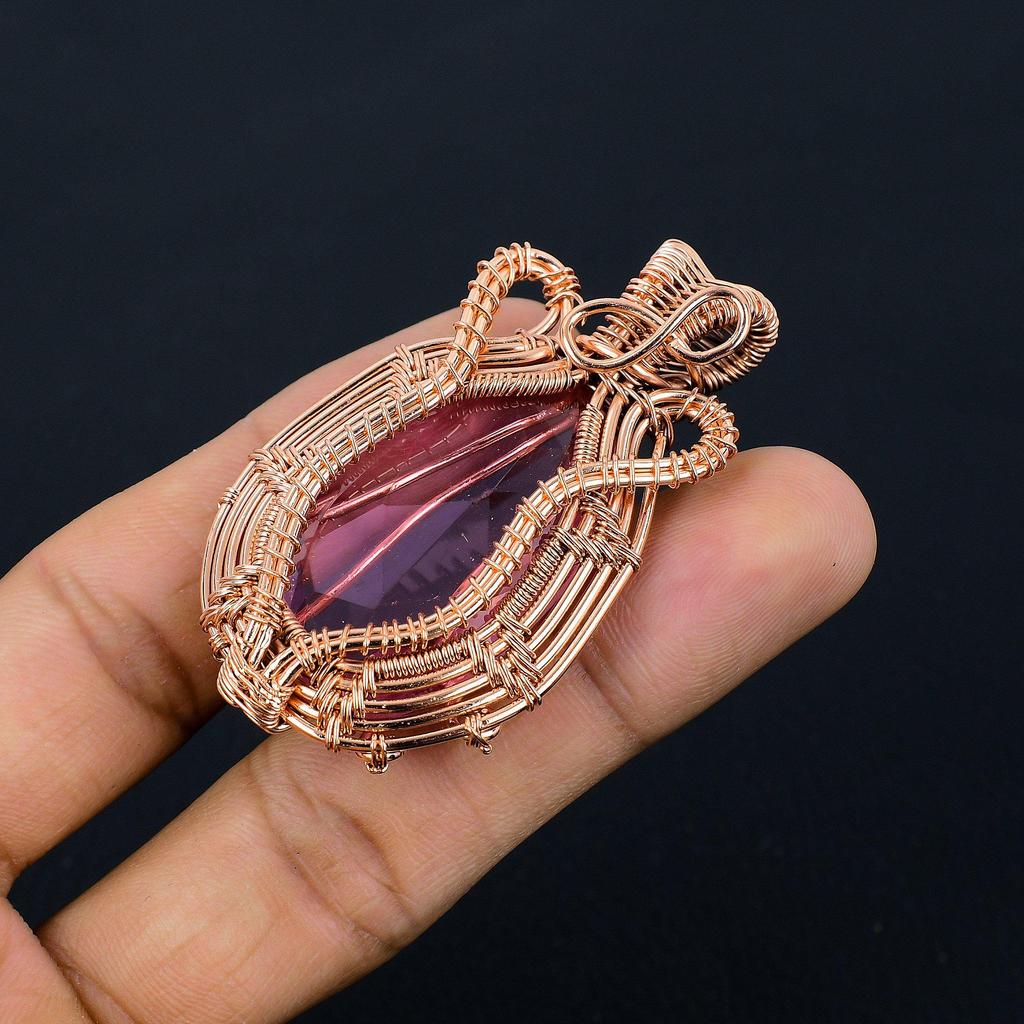 Kunzite Pendant Gemstone Jewelry, 999 Copper Wire Wrapped Pendant, Gift For Women Handmade Pendant