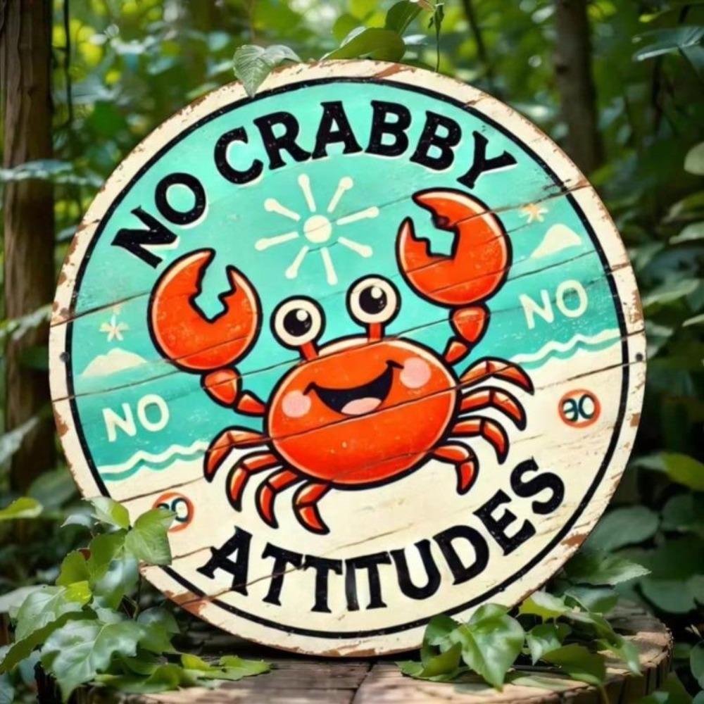 Vintage Crab Metal Wall Art 8x8 Inch Round Coastal Home Decor Gift