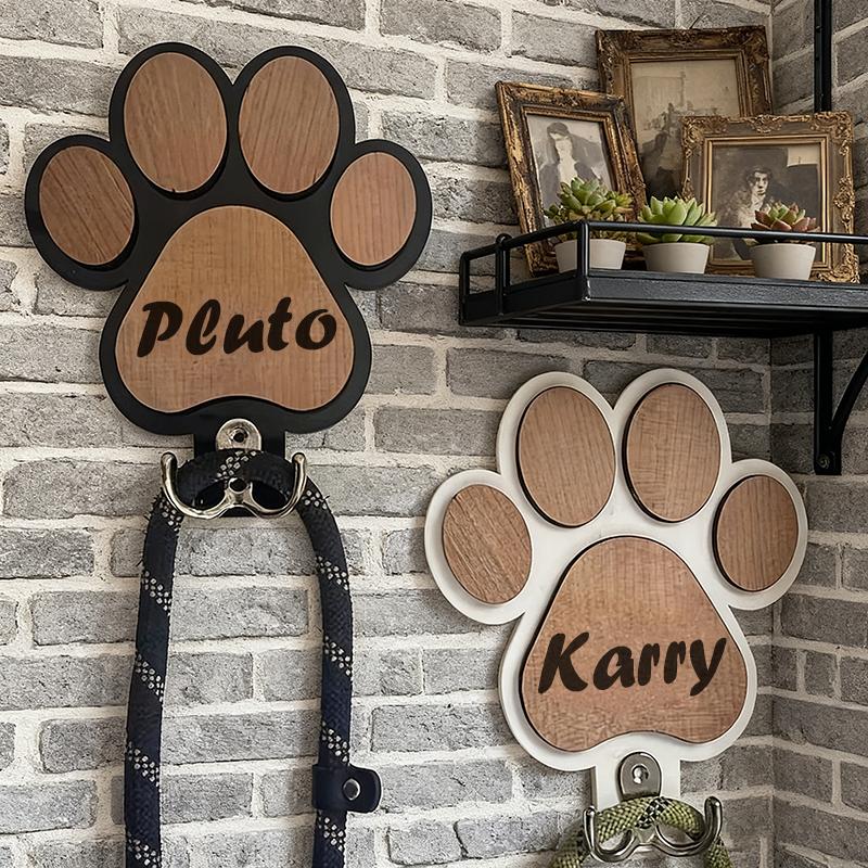 Custom Name Logo Wooden Paw Print Hooks Personalized Pet Shop Wall Decor Dog Leash Coat Hanger Creative For Home Organization