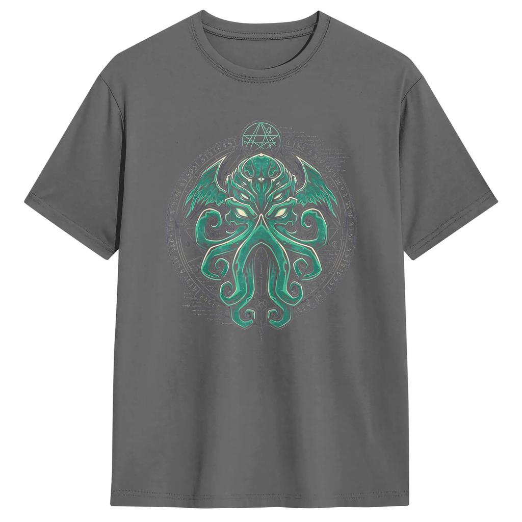 Casual Japanese Cthulhu Sea Creature Artwork TShirt for Unisex Crew Neck Pure Cotton T Shirts Short Sleeve Tee Shirt Plus Size