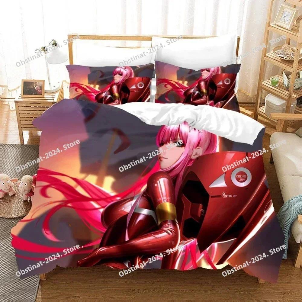 Anime Darling In the Franxx 02 Zero Two Bedding Set Print Single Comforter Duvet Cover Pillow Case 3 Pieces Sets Kids Adult Size