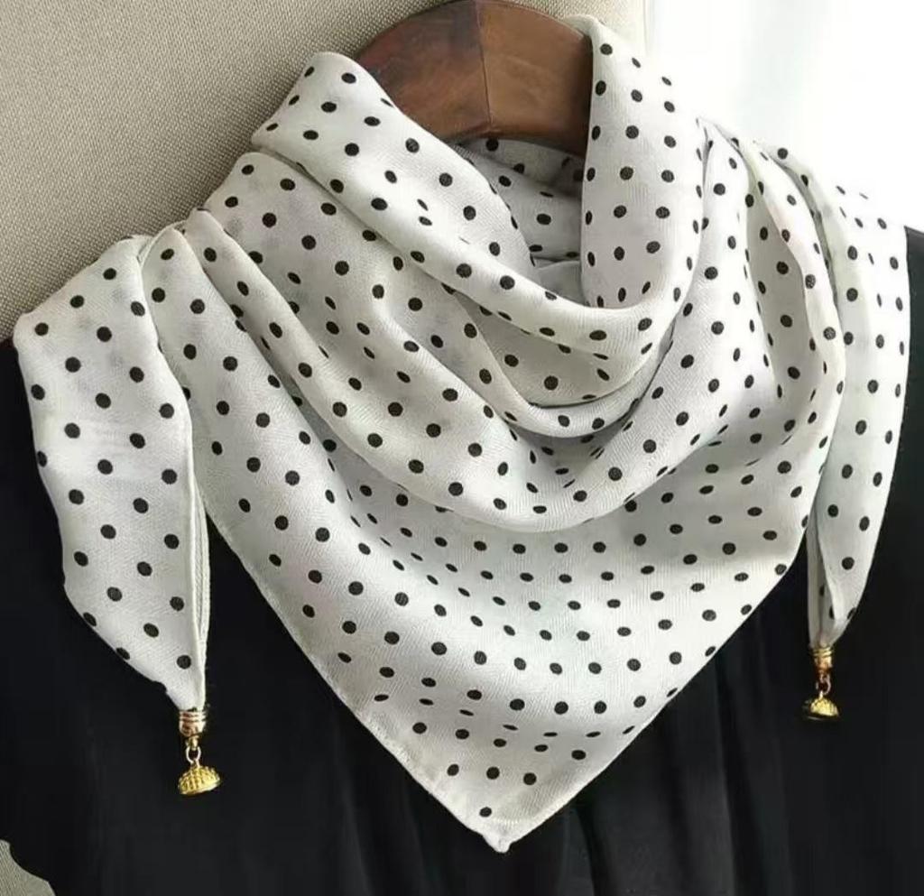 Chic Autumn/Winter Silk Scarf with Magnetic Golden Ball Clasp – Korean Style Neck Warmer