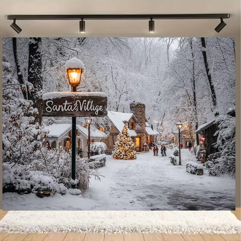 2D Magical Santa Village Christmas Backdrop Snowy Street Party Banner 47.2x31.5inch/120*80cm