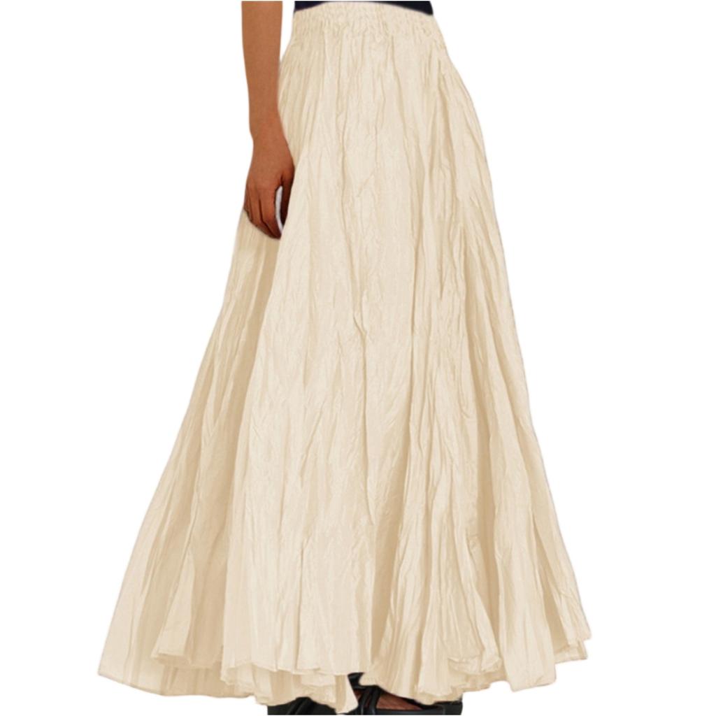 Women's  Casual Pleated Solid Color Half Skirt, Pleated A-line Skirt, Large Swing Floor-length Skirt