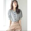 Earth Music&ecology Retro Button Open Collar Blouse F Gingham