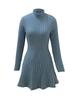2025 Autumn/Winter Women's Slimming Ribbed Dress with Half-high Collar and Waist-cinching A-line Skirt, Long-sleeved European and American Style.