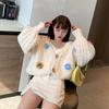 WTEMPO Women's Long Sleeve Button Up V Neck Flower Knitted Jacket Fashion Sweater Warm Knitwear Pullover Knitted Coat Comfortable Sweater