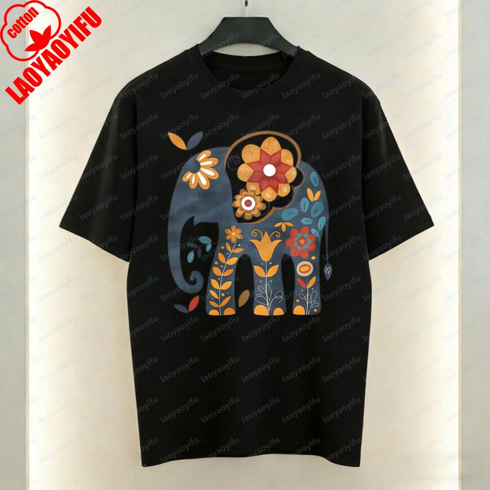 Floral Elephant Unisex TShirt Mexico Style Boho Folk Art Graphic Tops Heritage Classics Casual Style Cotton Tee Women Clothes