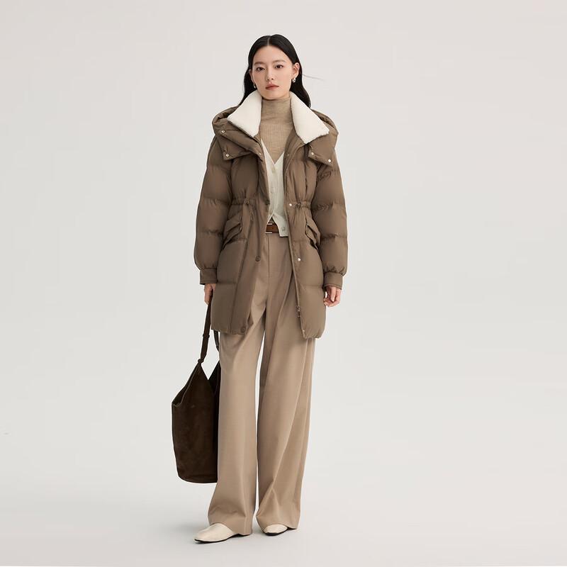 Ailaiyi Women's Mid-Length Down Coat with Faux Shearling Collar