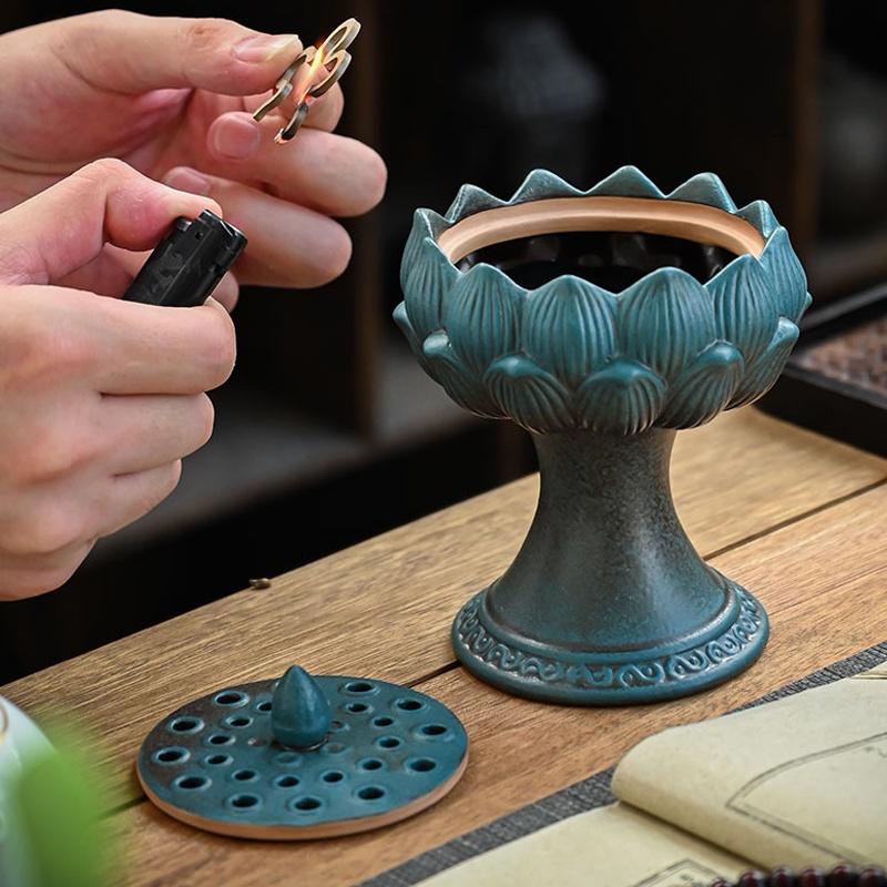 Lotus Lantern Ceramic Incense Burner Antique Style Indoor Coil Incense Burner Creative Lotus Incense Burner