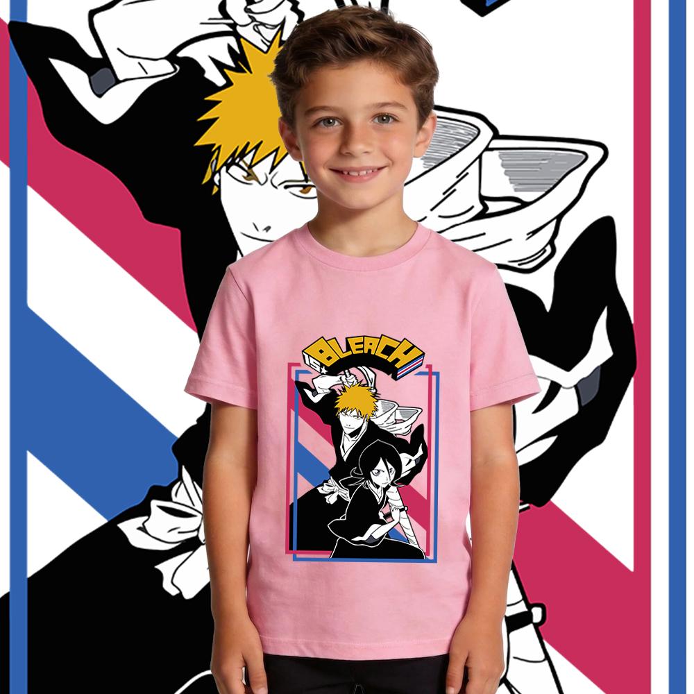 Bleach Anime Print Cotton T Shirt Boys Girls Casual Short Sleeve Summer Top Soft Breathable Kids Clothing