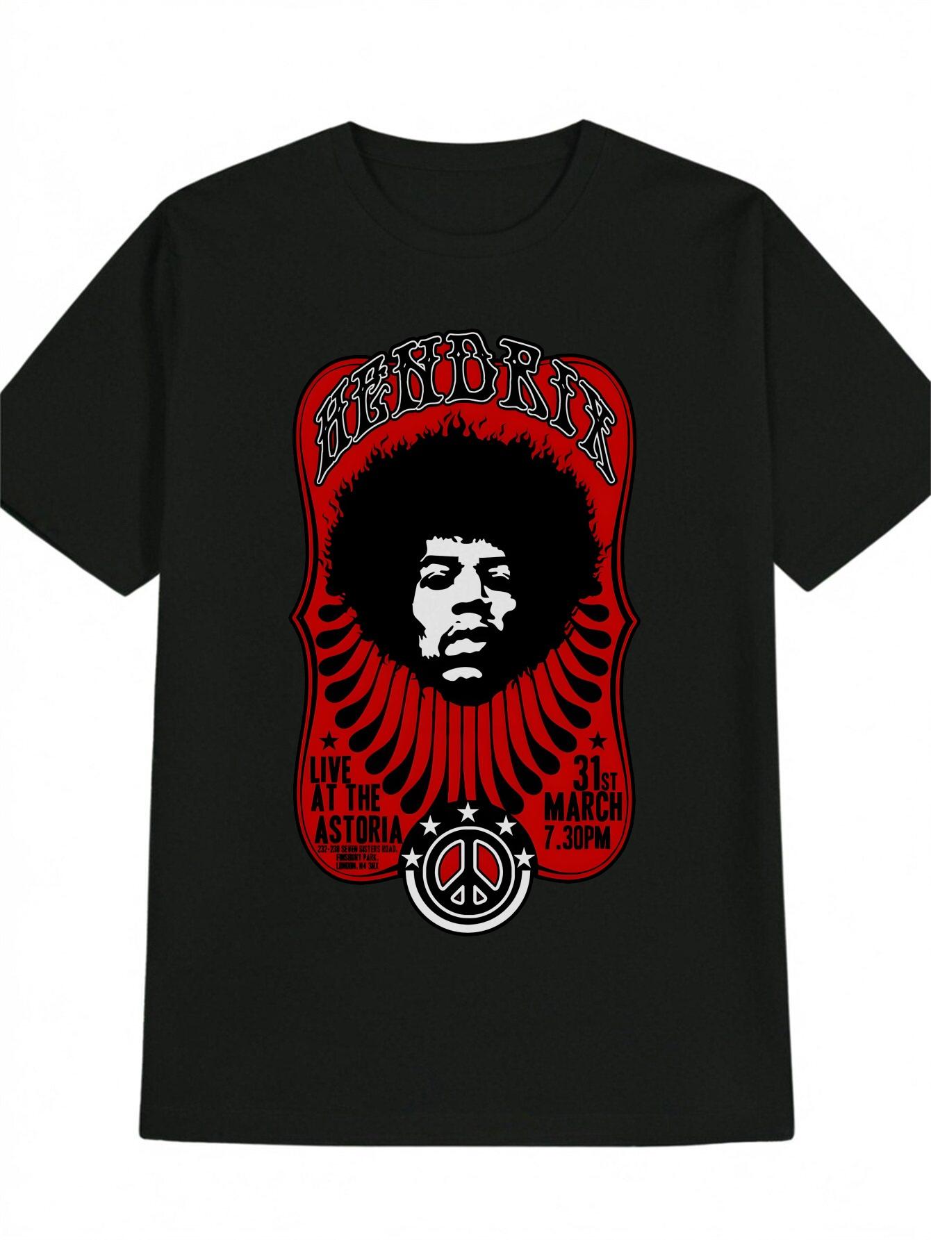 

Casual Black T-shirt with Red Flame Design - Live at the Astoria Graphic Print S
