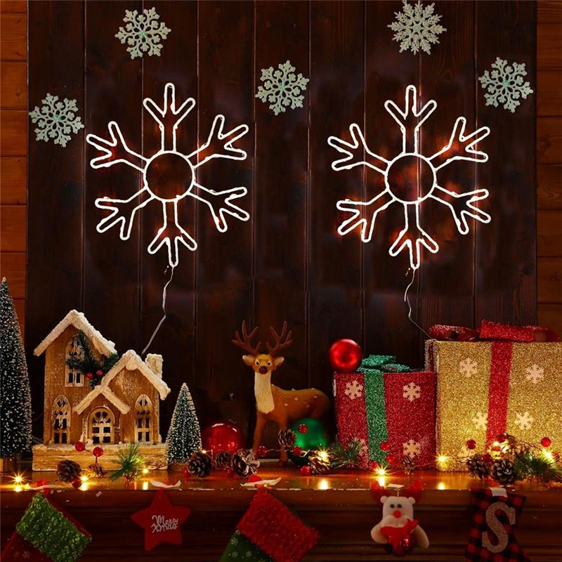 2PCS Christmas Snowflake Window Lights Decorations Led Snowflake Lights For Home Xmas Decor Warm Light-B61B