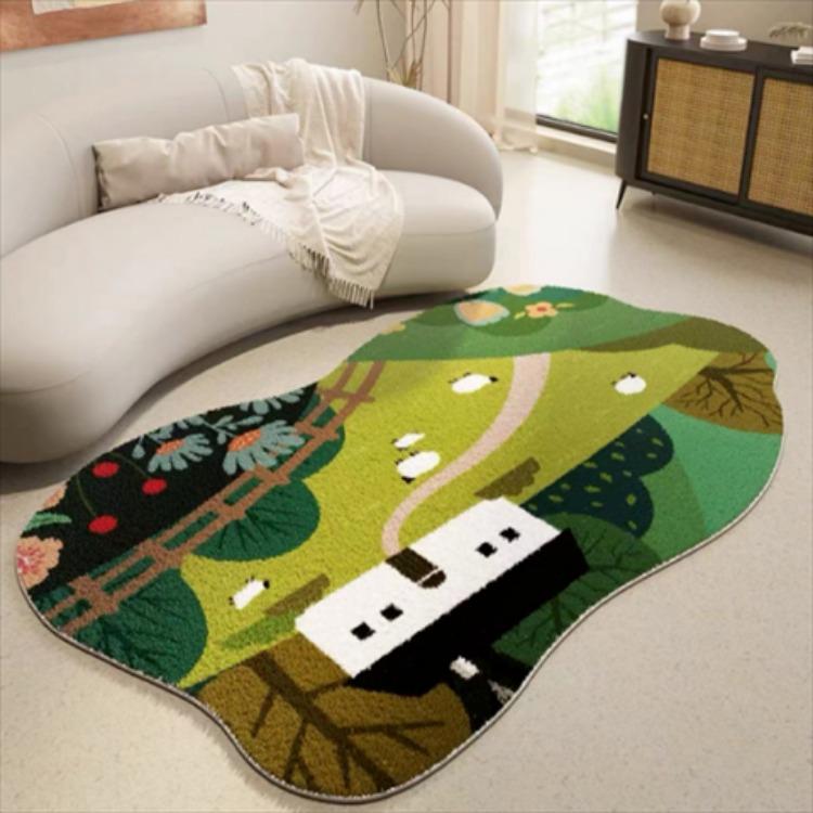 Home Carpet Retro Irregular Shaped Carpet Living Room New Vintage Style Bedroom Cloakroom Floor Mat