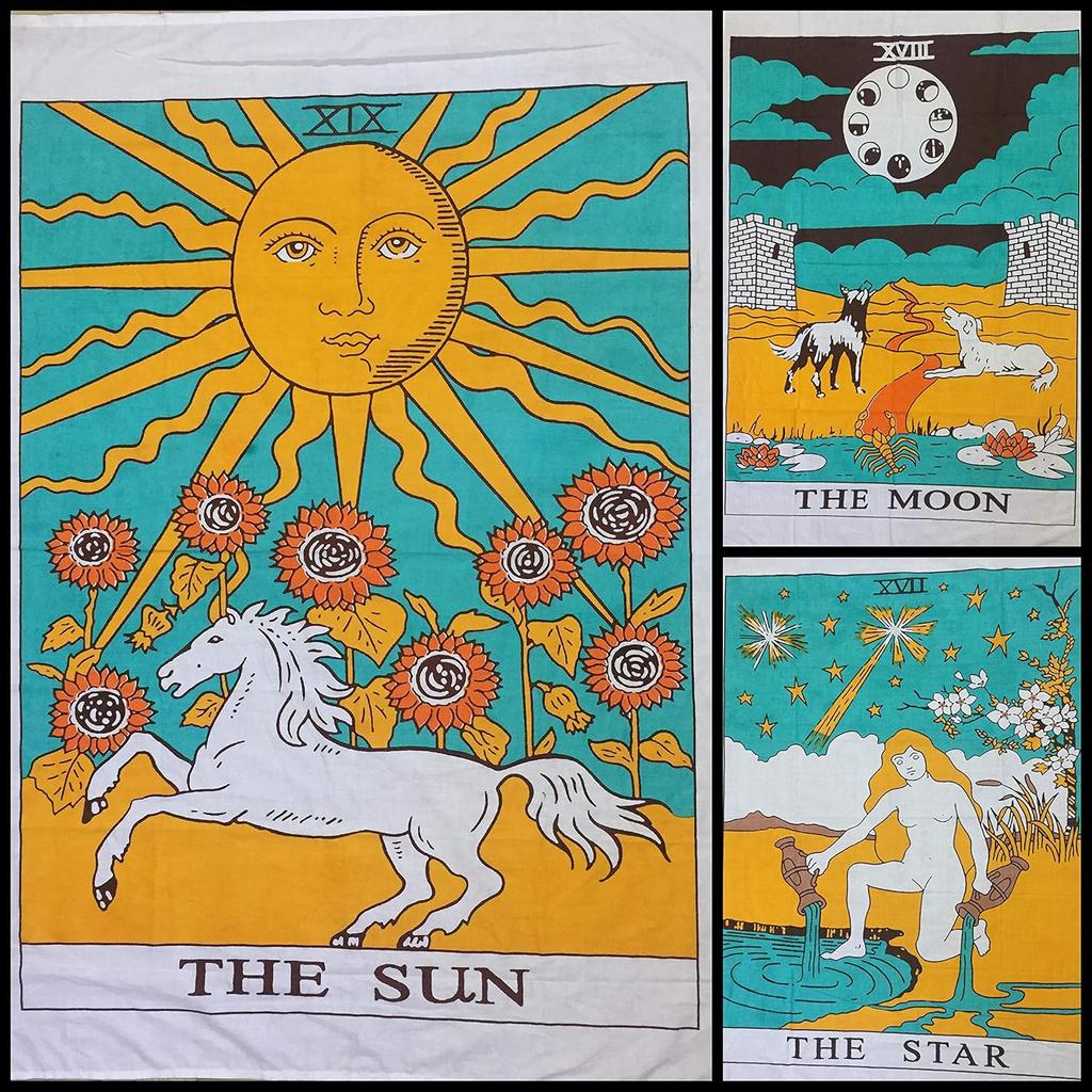 Indian Consigners Tarot Cards Tapestry Black & White The Sun Small Cotton Posters Medieval Europe (100 CM x 75 CM) (The Sun B/W)